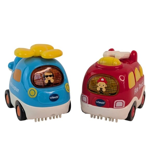 Vtech Go Go Smart Wheels Blue Helicopter Red Fire Truck Vehicle Lot Tested - Picture 2 of 14